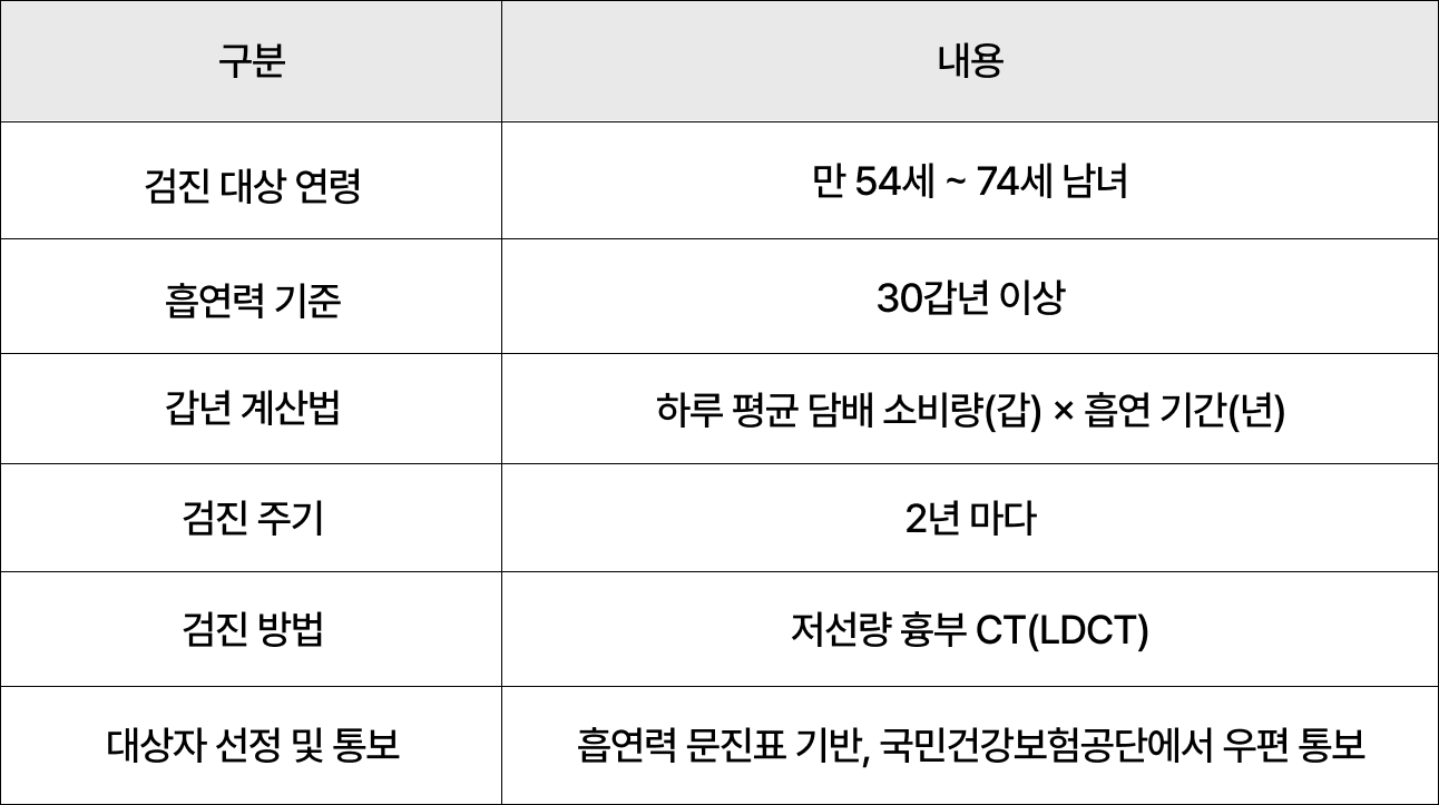국가 폐암 검진 대상 및 주기 요약