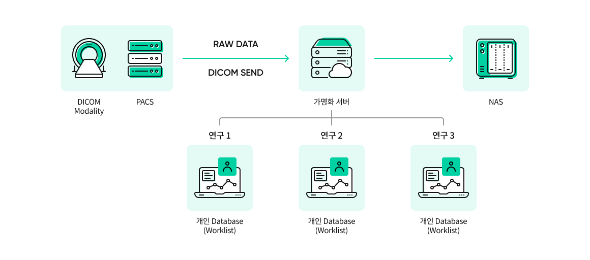 의료 데이터 관리 · 자동가명화 처리 솔루션 데이터 관리 이미지