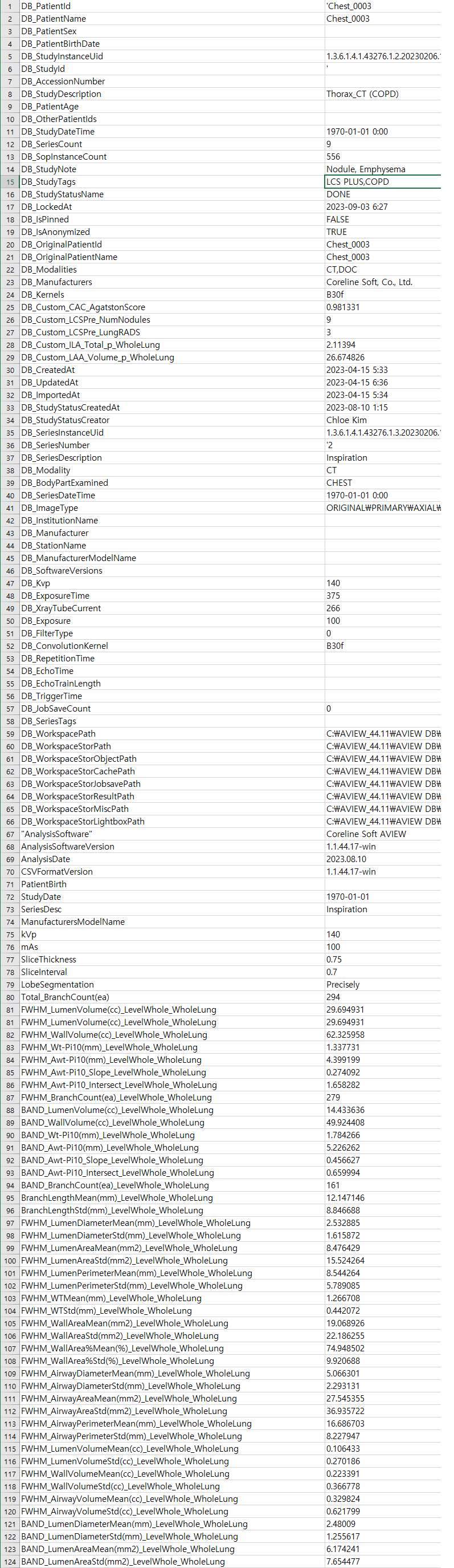 aview COPD | About 4,000 Analysis Results exported in CSV